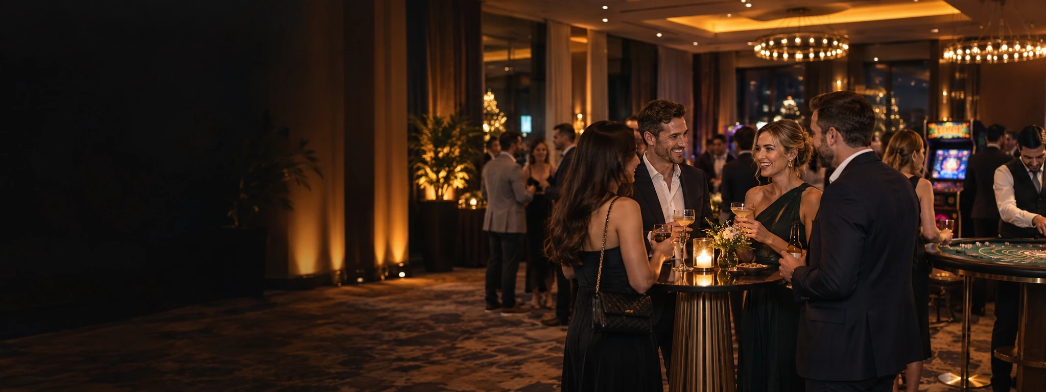 Guests talking at an evening corporate event