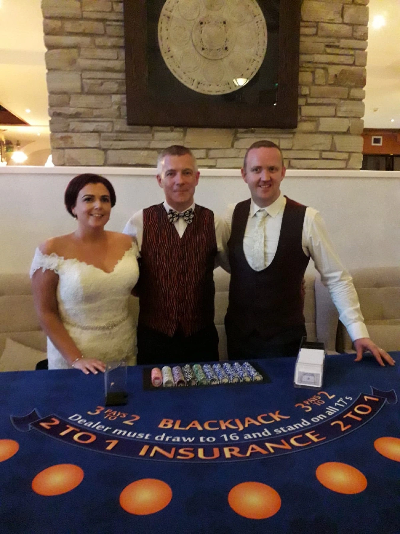 Wedding couple with Crazy Vegas Blackjack dealers