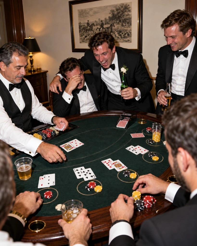 Friends enjoying a casino table at a private party