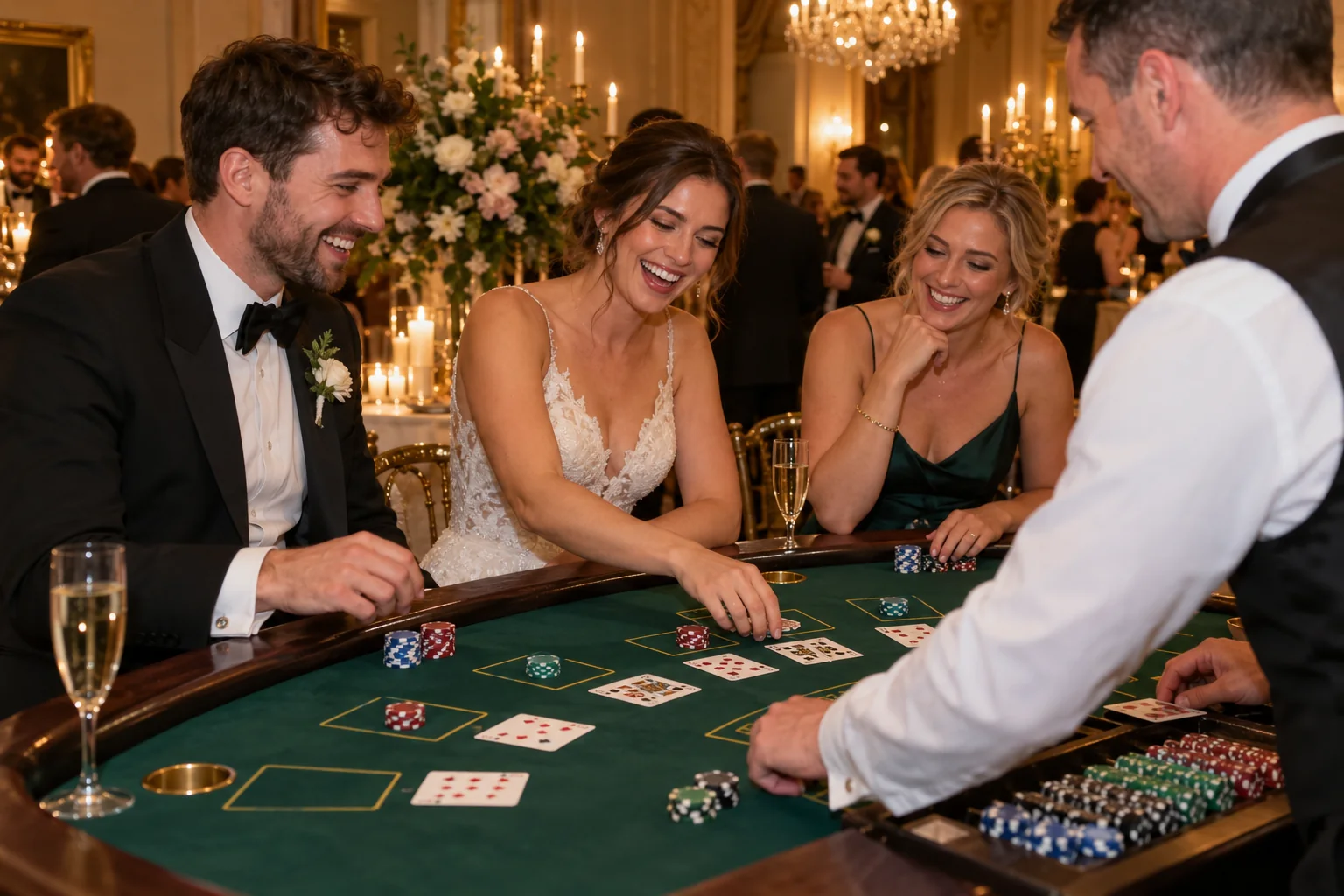 Wedding guests enjoying a hosted blackjack table