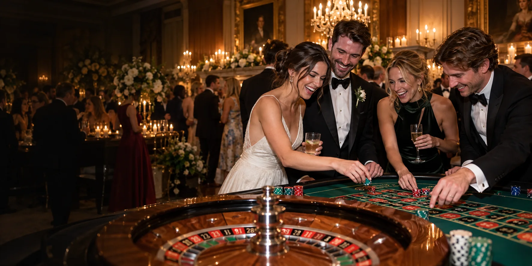 Wedding guests enjoying a Roulette table together